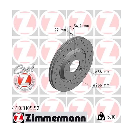 Disque de frein percé AV ZIMMERMANN - PEUGEOT 206 S16 2.0i 