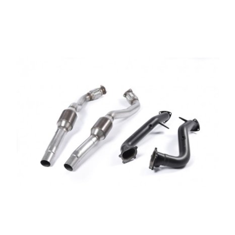 MILLTEK - Audi RS6 C7 4.0 TFSI Bi-Turbo Quattro - Descentes de Turbo 76 mm avec Semi-Gloss Black coating - Suppriment catalyseurs primaires - Avec catalyseurs secondaires Hi-Flow 100 CPSI  (Pour grosse préparation) - Montage ligne Milltek 