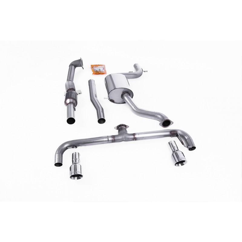 MILLTEK - Volkswagen Golf 2.0 TSi - 210ch  - Ligne Complète - Avec Catalyseur Sport 100 CPSI - Avec silencieux intermédiaire - Sans Silencieux Ar - Ligne Race 76 mm - Sorties Dual GT100